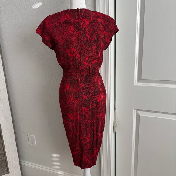 VTG All That Jazz Dress 80s Red Ruched Wiggle Cocktail Bodycon XS Abstract - Picture 5 of 14